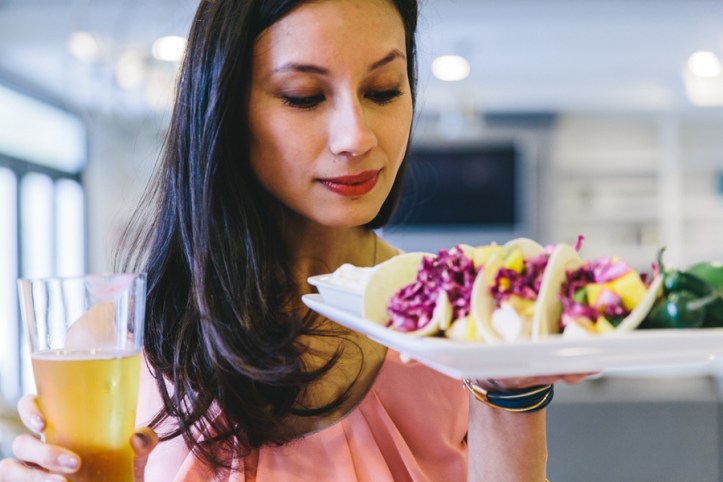 Fish Tacos w/ Red Cabbage + Mango Slaw