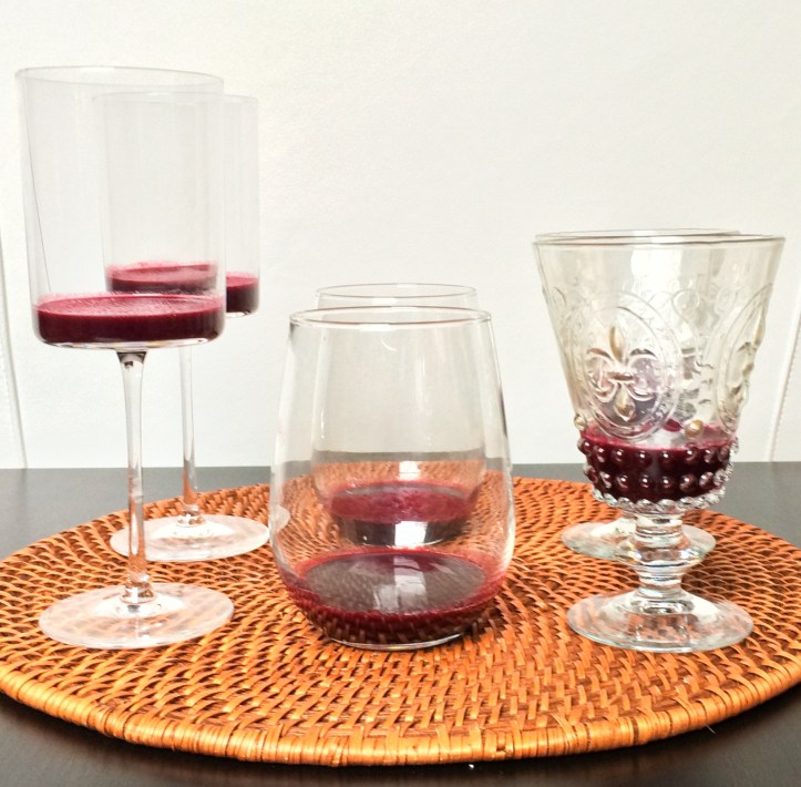 Bring out the multi-tasking stemware! (NOTE: These glasses are for visual purposes only and are much larger than needed for the six servings. Smaller ramekins or canning jars are more appropriate in size.)